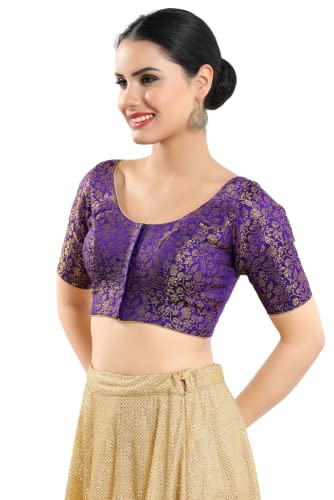 Image of Vamas Women's Brocade & Georgette Padded Self Design Half Sleeve Readymade Saree Blouse (X-1126.ELB)