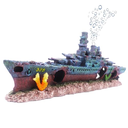 Ulifery Aquarium Shipwreck Sunken Pirate Ship Resin Fish Tank Decorations Battleship for Betta Super...