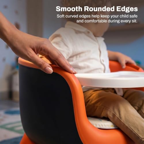 Image of Baybee Booster Chair for Baby with Detachable Food Tray, Anti-Slip Wide Legs & Soft Cushion Seat with Music | Portable Feeding Chairs for Kids Home & Travel - 0 to 3 Years (Orange)