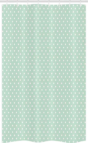 ABAKUHAUS Vert Rideau de Douche Stalle, Rétro Petit Pois, Ensemble de Salle de Bain en Tissu en Crochets, 120 x 180 cm, Vert Menthe Blanche