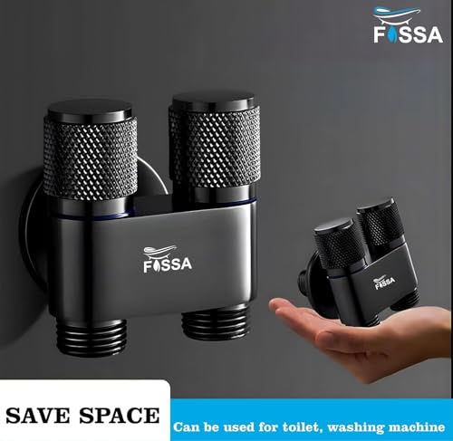 Image of Fossa 2 in 1 Stainless Steel Angle Valve for Washing Machine, Toilet,- Dual Control Wall Mounted Water Faucet | Compact Multi-Use Tap for Kitchen, Laundry, Bathroom Setup | (Matte Finish) Black