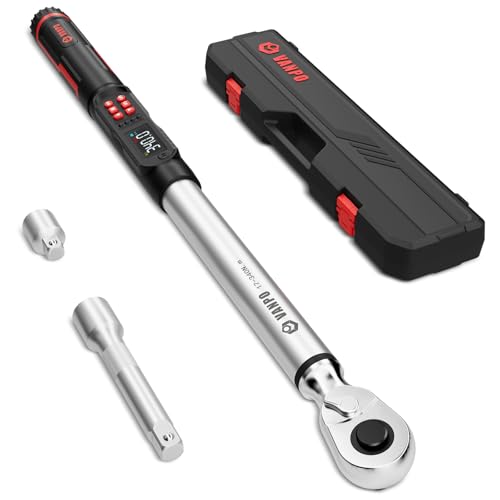 VANPO 1/2-Inch Digital Torque Wrench 2% Accuracy 17340 Nm Electronic Torque Wrench for Car & Mechanic Repair with LCD Display Audible & Vibration Alert Track & Peak Mode and 4 Unit