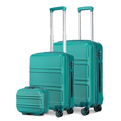KONO Reisekoffer Set Gepäcksets 3 Teilig Kofferset, 55cm Handgepäck Koffer Boardcase und 74cm Groß Koffer mit Beautycase Kosmetikkoffe (55cm Kabinenkoffer+74cm Groß Koffer+Kosmetikkoffer, Türkis)