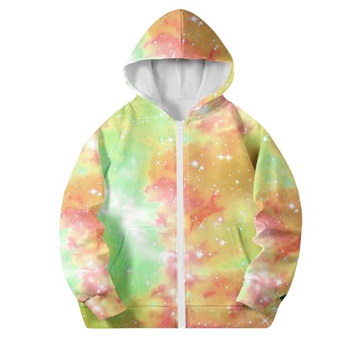 Girls Zip Up Hoodies Kids Shiny Print Long Sleeve Sweatshirt Preppy Cute Fall Jacket with Pockets 4-12 Years