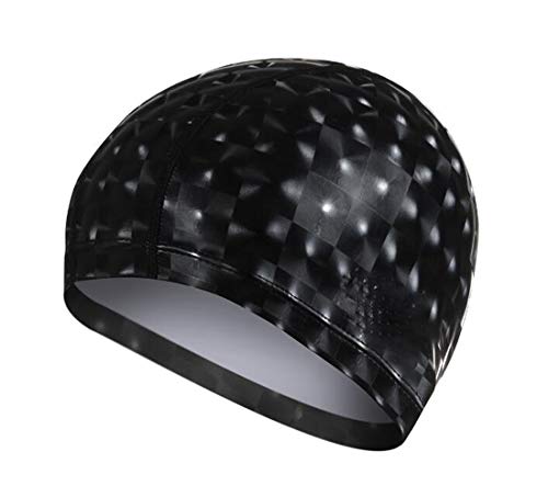 Ewanda store Solid Color Waterproof Swim Caps with PU Coat for Long Hair Swimming Cap Bathing Hat for Adult Men and Women(Black)