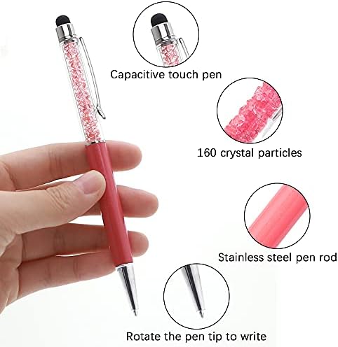 PUDSIRN 20Pcs Crystals Capacitive Touch Screen Stylus, 2-in-1 Rhinestones Retractable Ballpoint Pen with 10Pcs Replacement Refills for iPhone, iPad, Note and School Office Supplies (Black Ink)