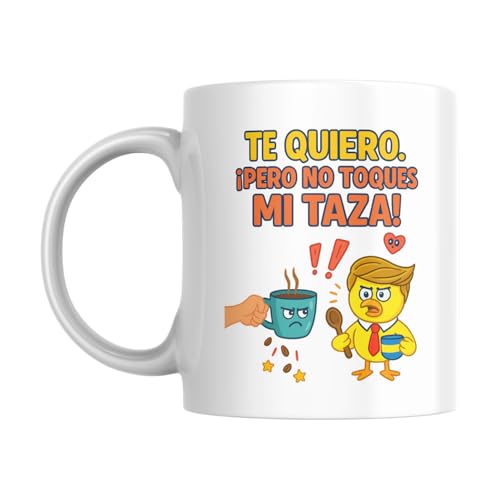Taza divertida “Te quiero, pero no toques mi taza” – Regalo original con frase graciosa – Cerámica 330ml – Apta para microondas y lavavajillas – Idea regalo pareja o compi