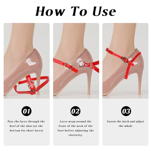 3 Pairs Detachable Heel Straps for High Heels, Adjustable and Elastic Women Anti Slip Shoe Straps for Loose Shoes, Transparent, Black and Red for Vintage and Retro Style Fashion Accessories4