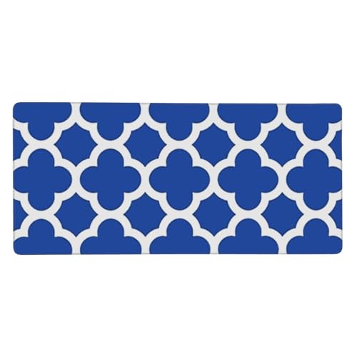 Tapis de souris grand format 40x90 cm bleu cobalt motif treillis géométrique