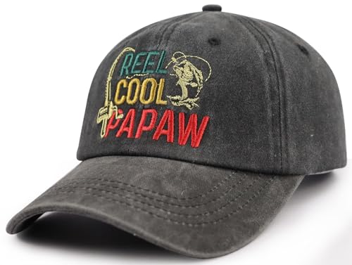Image of Funny Reel Cool Papaw Hat for Men, Adjustable Cotton Embroidered Grandpa Baseball Cap
