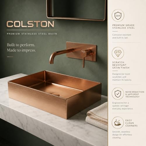 Image of Rose Oro Collection 55x38 cm SS 304 Brushed Stainless Steel Counter Top Wash Basin for Bathroom | Luxury Finish Kitchen & Bathroom Sink | Get 2 Years Warrenty