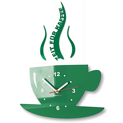 FLEXISTYLE Tasse Zeit - Reloj de Pared para café, diseño Moderno, Color Verde Oscur