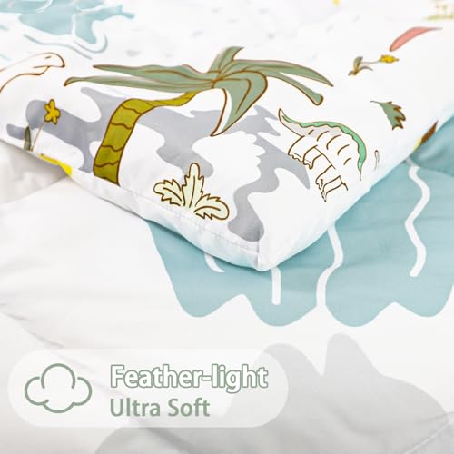 Image of SWESEN Toddler Bedding Set for Boys, Cute Dinosaurs Toddler Boy Bedding Set, Soft & Lightweight 4 Piece Toddler Comforter Sets Include Comforter, Flat Sheet, Fitted Sheet, Pillowcase