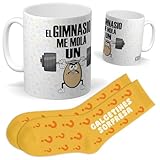 Set regalo personalizado para aficionados al gimnasio | Taza El gimnasio me mola un huevo + Calcetines sorpresa | Regalo deporte, divertido y original para cumpleaños, navidad…
