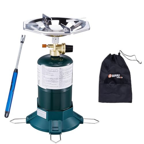 Sanauvulcan Propane Camping Stove With Propane Burner, Single Burner Bottle Top Propane Stove Adjustable Flame for Backpacking,Hiking,Camping,Tank Top Stove With USB Cable (Fuel not included)