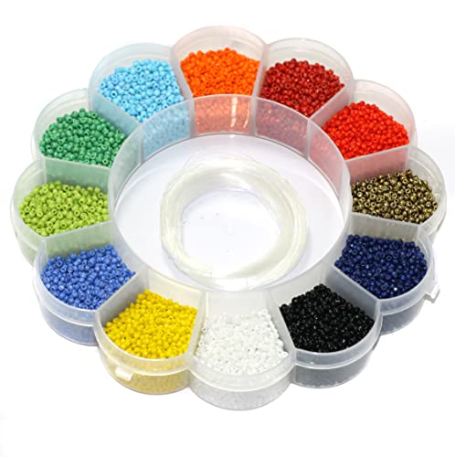 Image of Beadsnfashion Opaque Colors Glass Seed Beads Kit for Girls and Kids- Size 11 /0 (2mm) - Includes 12 Mtrs Nylon Thread for Jewellery Making, Beading, Embroidery, Art & Craft Projects