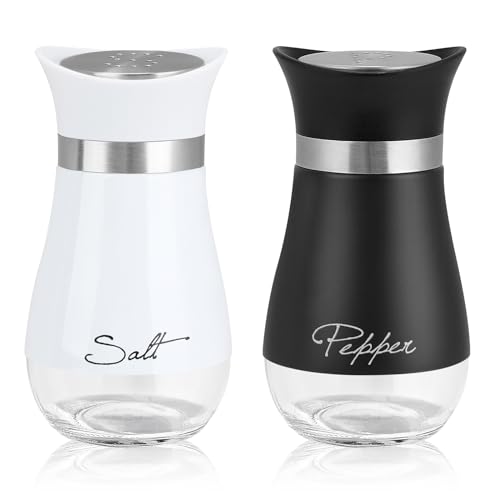 Comparison: Best Salt And Pepper Shaker 11 Accmor Salt and Pepper Shakers Set, 4 oz Stainless Steel Salt Pepper Shaker Containers with Glass Bottom for Kitchen Cooking, BBQ, Bar, Table, RV, Camp