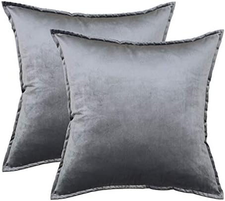 Oirpro Solid Velvet Throw Pillow Covers Pack of 2 Decorative Pillow Covers with Fringe for Couch Bed Sofa 18x18 inch Grey