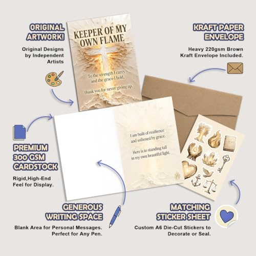 AIROW Empowering Self Care Greeting Card, Uplifting Spiritual Self Love Card, Confident Strength Art, Standard A5 Size, Double-Sided Print, Original Design, Includes Envelope & Matching Sticker Sheet - Image 2