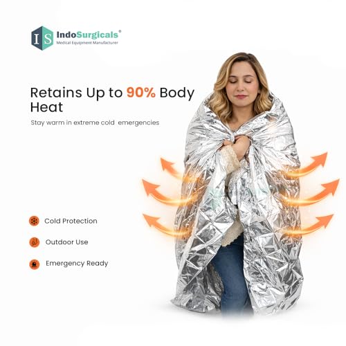 Image of IS IndoSurgicals Emergency Thermal Blanket | Premium Mylar Foil Space Blanket for Survival, Travel & Extreme Cold Protection | 160 x 210 cm | Pack of 25