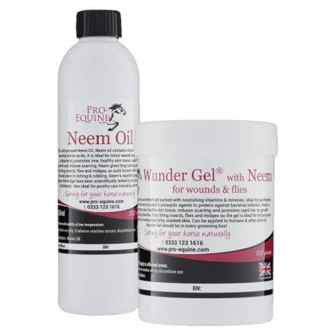 Neem skin care twin pack includes pure cold pressed Neem Oil 250ml and Wunder gel 300g. Wound care, Itchy skin, Dry skin, Mud Fever, Sweet-Itch, hair re-growth, Mites Cover