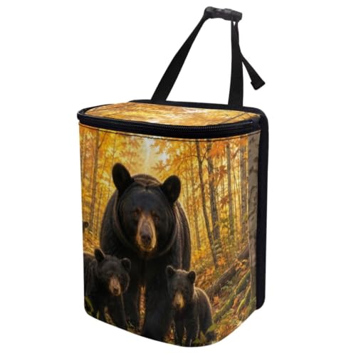 Image of Talayituse Forest Bear Hunting Camo Print Car Trash Can Portable Auto Garbage Bin Multifunctional Vehicle Interior Accessories with Adjustable Straps Universal Fit Truck SUV Sedan