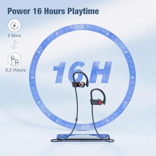 Boean Bluetooth Headphones, Wireless Headphones with 16 Hours Playtime Bluetooth 5.3 Wireless Earbuds HD Stereo Sound IPX7 Waterproof Earphones AI Music Generation Workout Headset for Running Sports