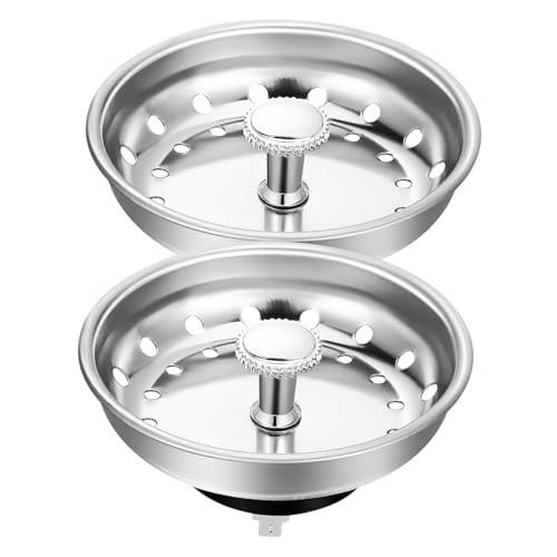 FUNNETOYU 2 Piezas Tapón Colador Fregadero Metal Filtro Drenaje Cocina Resistente sin Deformación Antideslizante Control Fácil para Evitar Atascos