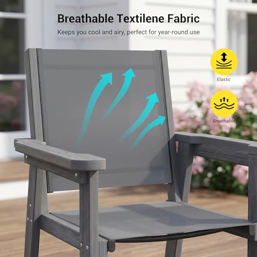 Image of HDPE Outdoor Dining Chairs Set of 2 | Textilene Weather Resistant Patio Stackable Chairs for Garden, Backyard, Lawn and Poolside, Grey