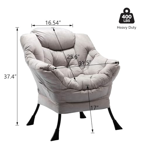 HollyHOME Lazy Chair with Armrest and Side Pocket, Comfy Accent Lounge Chair,Leisure Sofa Armchair for Living Room, Bedroom, Dorm, or Small Spaces, Oversized Reading Sofa Chair,Textured Grey - Thumbnail 3