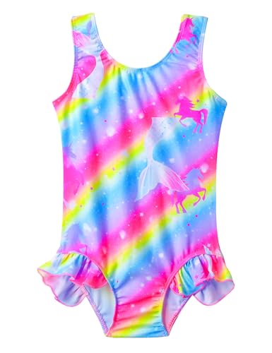 Image of Snowheart Girls Bathing Suit Toddler Swimsuit Girl Hawaiian Floral Ruffle One-Piece Breathable Swimwear 4-10T