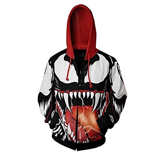 MYYLY Garçons Venom À Capuche Spiderman Survêtements À Capuche Super-Héros Hommes Zipper Vestes Manteau Enfants Carnaval Halloween Sweat Adulte Cosplay Mode Cavaliers,White-Kid S