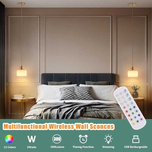 Image of Shenmoyl Battery Operated Pendant Light 5000mAh Rechargeable Chandelier with Remote Control Wireless Adjustable Hanging White Striped Light for Kitchen Island Dining Room Hallway, 2 Pack