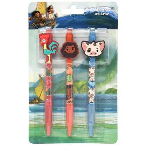 Stylos Vaiana Disney avec figurine clip pack de 3 fournitures scolaires