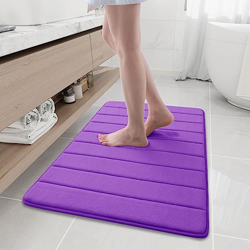 Image of Buganda Memory Foam Soft Bath Mats - Non Slip Absorbent Bathroom Rugs Rubber Back Runner Mat for Bathroom Floors 24 inch x 35.4 inch, Purple