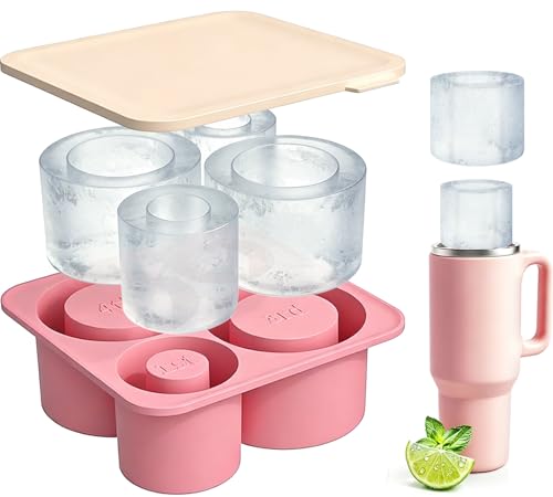 FURNSII Eiswürfelform für Stanley Cup Silikon Eisform mit Deckel 4 Große Zylindrische Eiswürfel Herstellen BPA-frei Eiswürfelbehälter für Stanley Ice Cube Mold Eis Zubehör