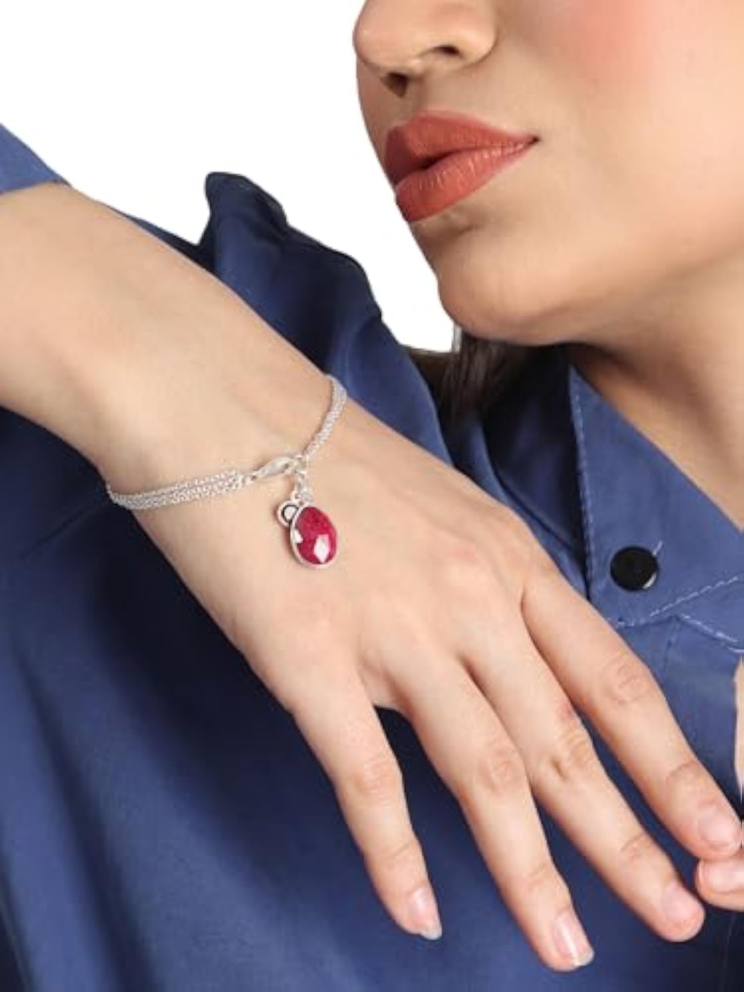 Handcrafted Pure Sterling Ruby & Garnet Gemstone Bracelet