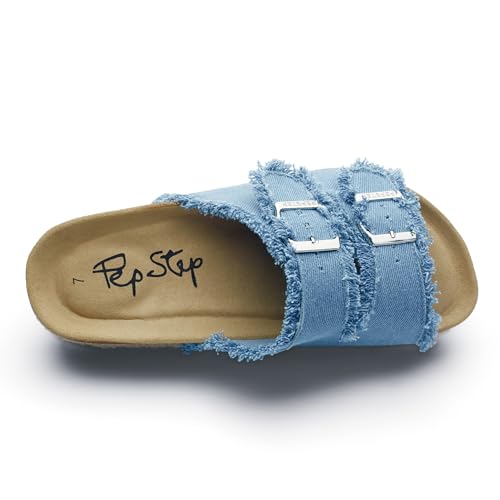 Image of PepStep Slide Sandals for Women with Soft Cork Footbed and Strap, Ladies Fashion Platform Slide Sandals Comfortable Slip On Style