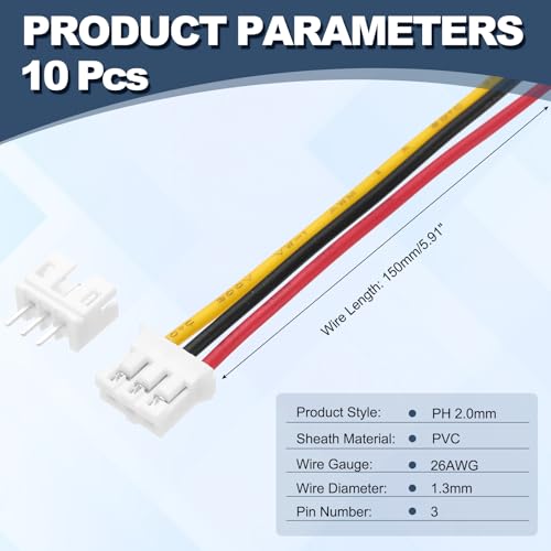 MECCANIXITY 10 conector macho PH 2.0mm 3 pines miniatura 2