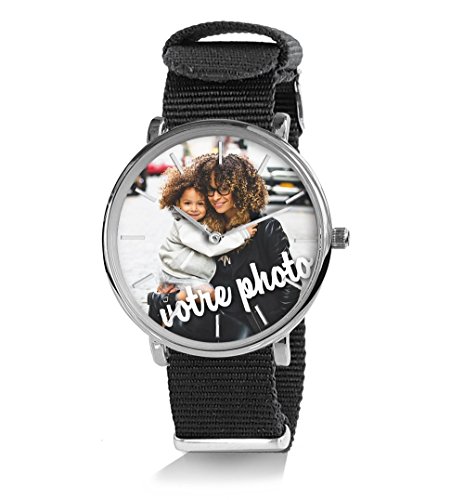 Générique Montre Personnalisable avec Une Photo. Montre Mixte pour Homme ou Dame. Cadeau personnalisé. Bracelet Tressé Uni, Couleurs Tendances. (Modèle...