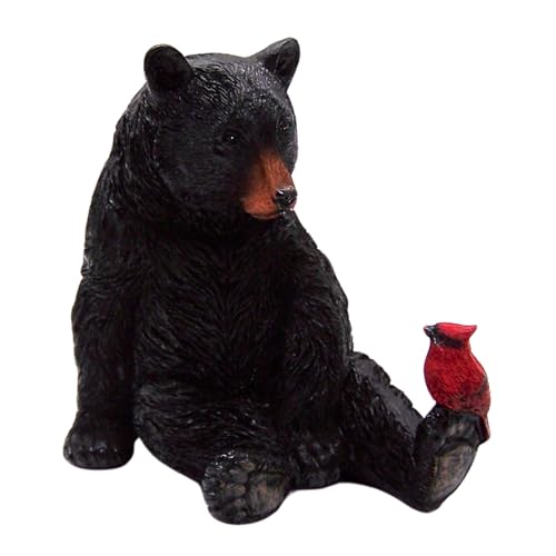 Figura Decorativa de Oso Negro con Cardenal, 5 Pulgadas
