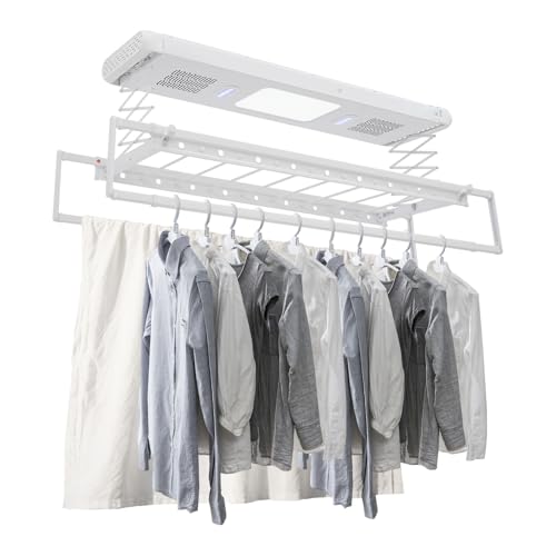 EUAIIPull Séchoir à linge électrique avec lumière LED, ventilateur et télécommande - Charge maximale : 35 kg - Pour mur et plafond