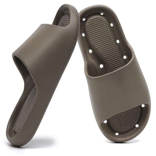 Image of GETOEU Shower Shoes for Women and Men Massage Slide Sandals Soft Cushioned Anti-Slip Pool Slides Comfort Quick Drying with Drain Holes Bathroom Slippers,Brown,10.5-11.5 Women/9-10 Men