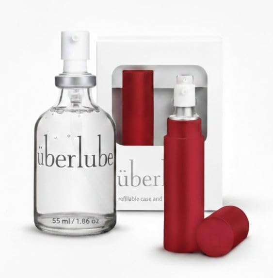 Uberlube Home and Travel Bundle | Red Travel Lube Kit Latex-Safe Natural Silicone Lube with Vitamin E, Unscented, Flavorless, Zero Residue, Works Underwater - 55ml + 15ml Red Kit product image