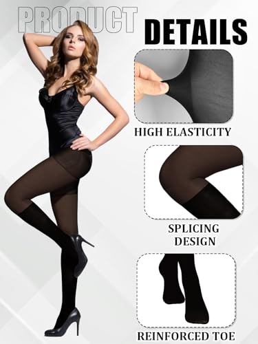 Image of Jansun 3 Pairs Faux Thigh High Fishnet Stockings, Black Opaque Tights Women Fishnet Tights