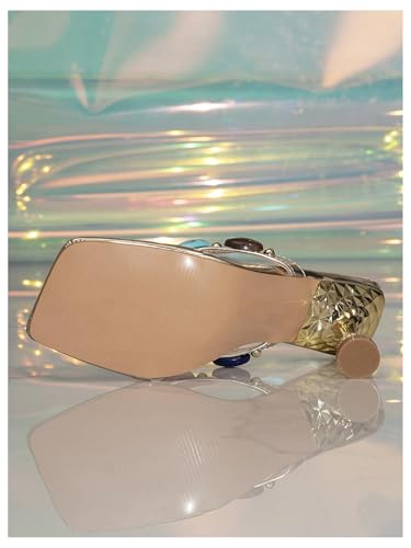 MakeMeChic Women's Gold Kitten Heels Summer Beach Sandals Square Toe Jeweled Flip Flop4