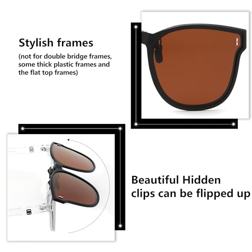 Image of FEISEDY Polarized Clip On Sunglasses Over Prescription Glasses Men Women Fit Flip Up B4177