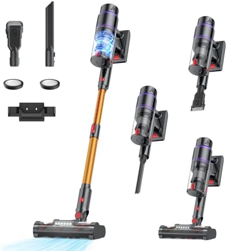 Cordless Vacuum Cleaner, 550W/50Kpa/70Mins Vacuum Cleaners for Home with Smart Auto Mode/LED Touch Display, Self-Standing Cordless Stick Vacuum Rechargeable, Vacuum Cleaner for Pet Hair/Carpet/Floors
