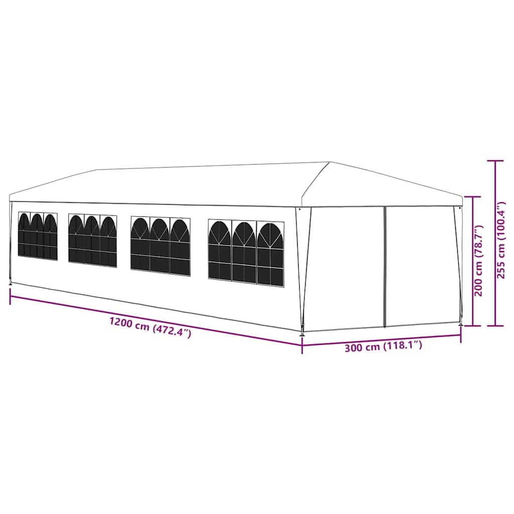 vidaXL Gartenzelt 3x12m Weiß Partyzelt Pavillon Festzelt Zelt Gartenpavillon