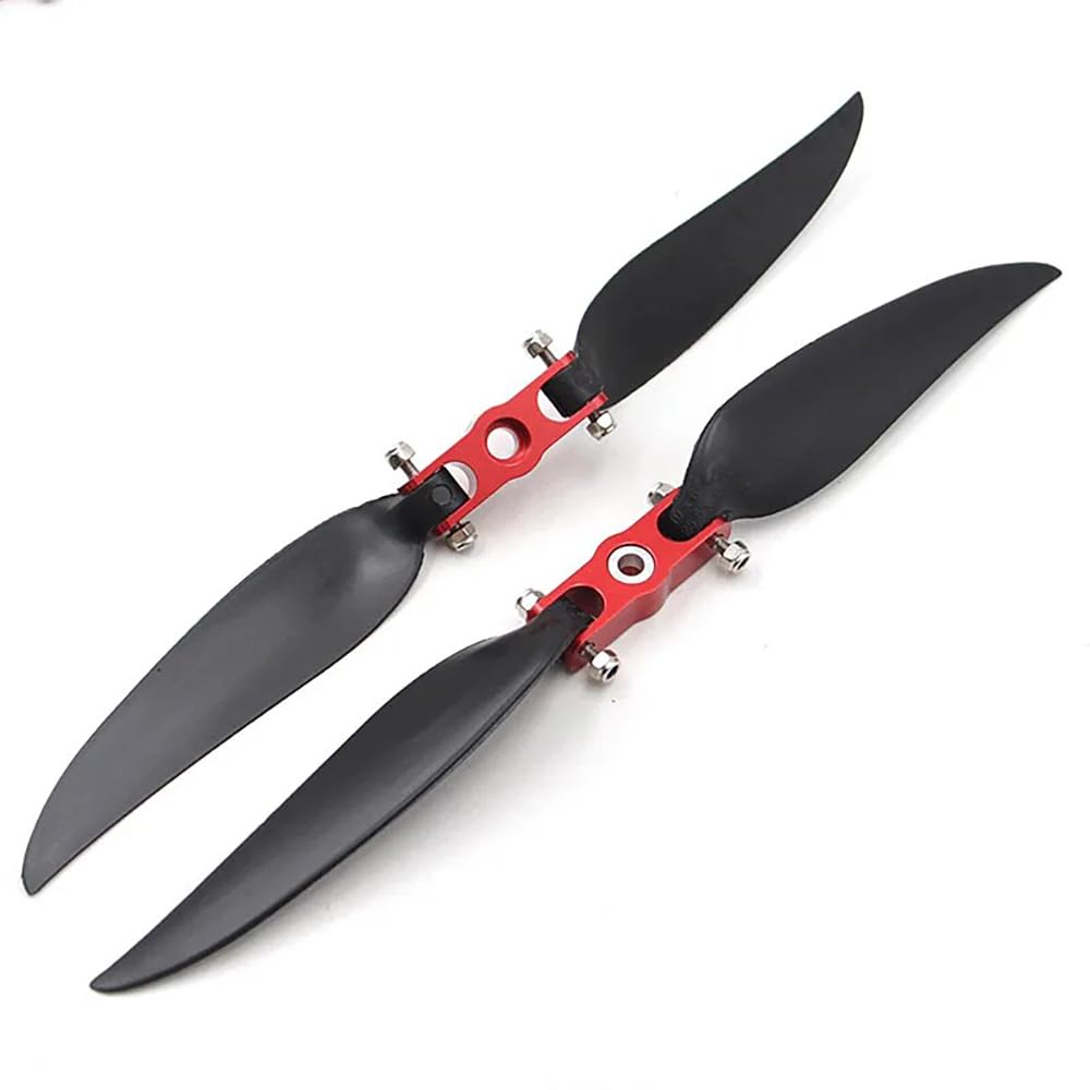 SPARKHOBBY 2 Set Folding Fold Propeller & Red Paddle Clip Adapter clamp 5mm 6mm Aperature 1060 1160 RC Airplane Fixed-Wing DIY (11x8 and red Clip)